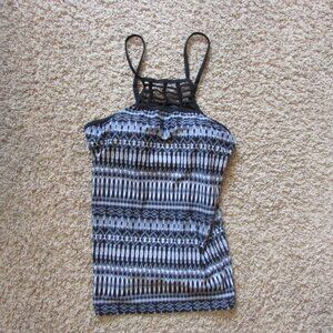 NWOT Free County Small 4/6 Black Gray Tankini Swim Top Pad Bra Crochet Neckline